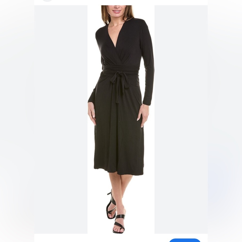 Cabi Dishy Faux Wrap black Midi dress Size M